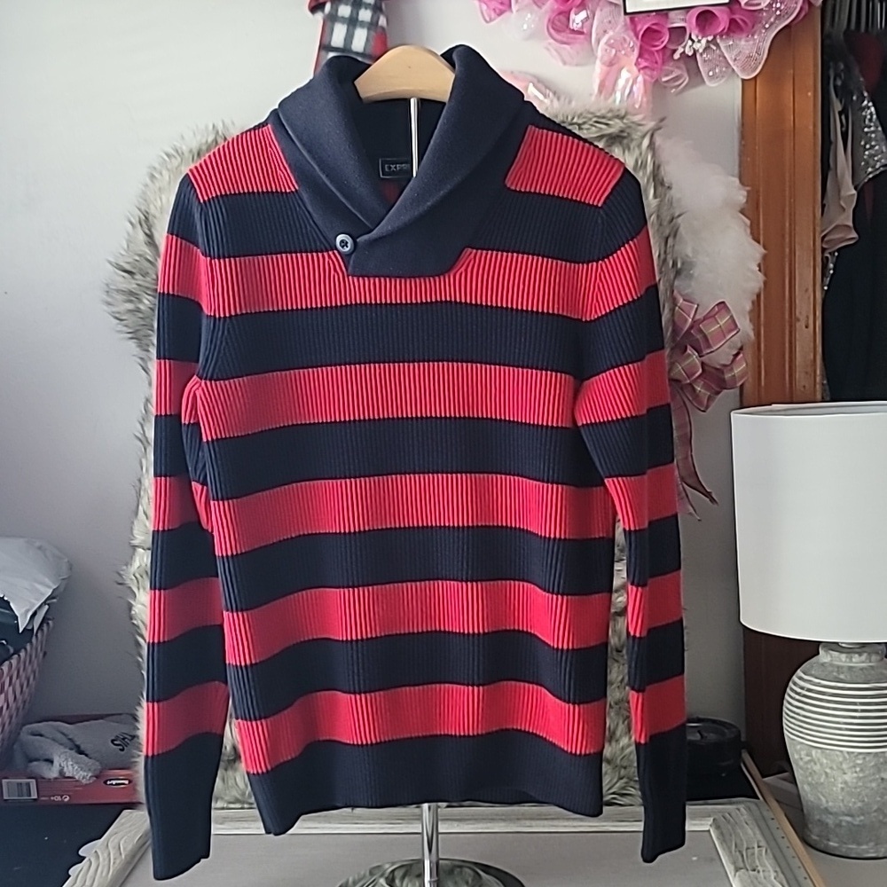 Express Red and Blue Striped Sweater